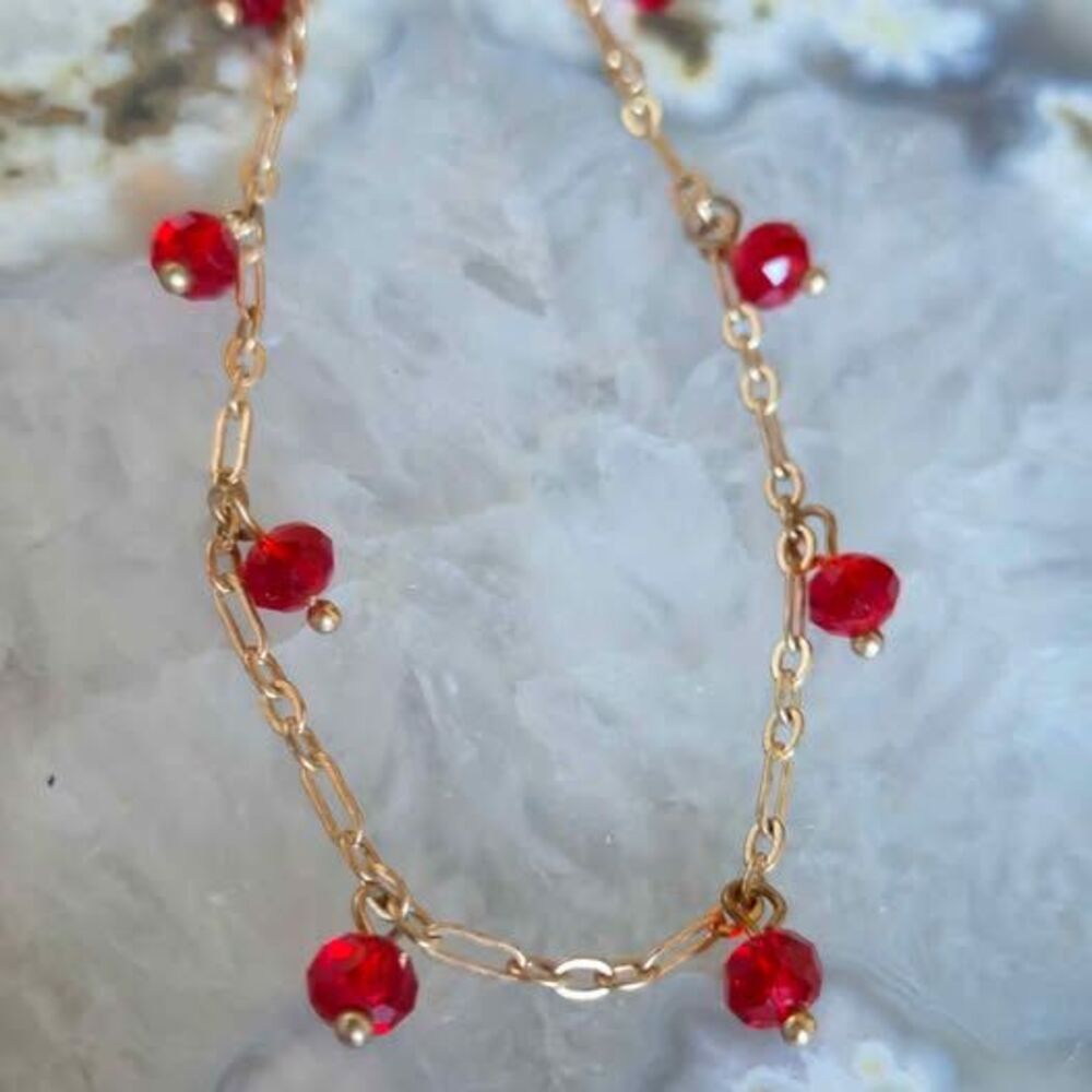 Handmade Ruby Red Crystal Charm Bracelet | Gold Tone | All New Materials